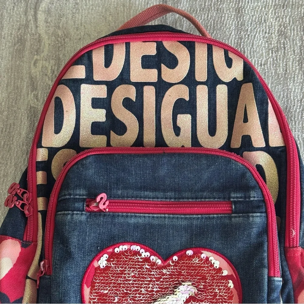 Desigual Kids Backpack with Red Heart and Blue Base